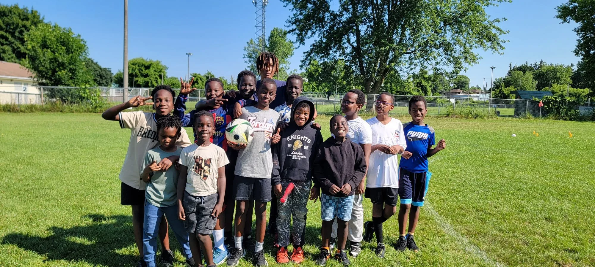 Group of children with a soccer ball